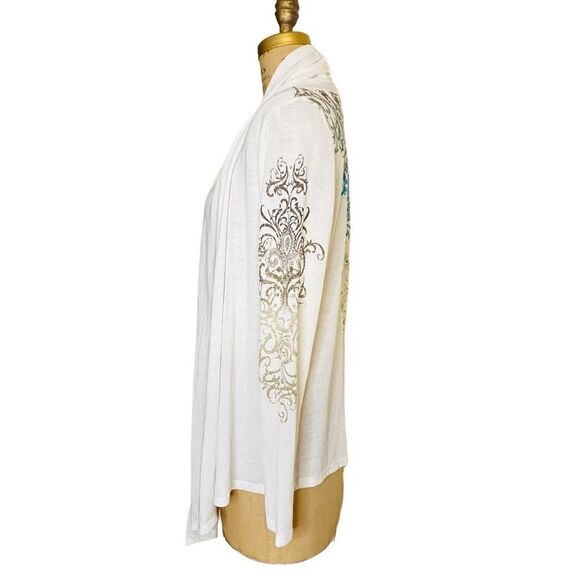 Cream and Turquoise studded Almost Famous Open Cardigan - Picture 5 of 9